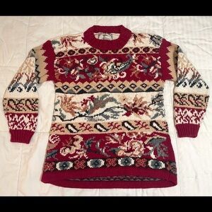 Vintage Tiara International Crewneck Sweater Floral Print Red White Pink Size S